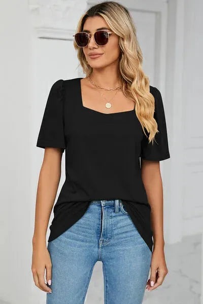 Square Neck Short Sleeve T-Shirt Black Women's T-Shirts - Tophatter Daily Deals